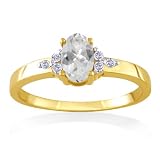 APRIL Birthstone Ring 14k Yellow Gold Diamond & White Topaz Ring