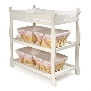 Badger Basket 02211/0005X White Sleigh Style Changing Table with Baskets