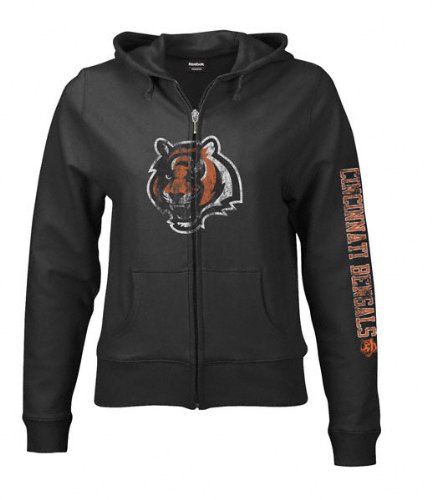 Cincinnati Bengals Women's Black Giant Logo Full Zip Hooded Sweatshirt