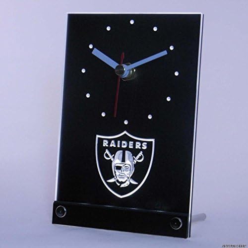 NFL Sign Football Sports Fan Best Design Exclusive Colorful Table Desk 3D LED Neon Clock night light Oakland Raiders (White)