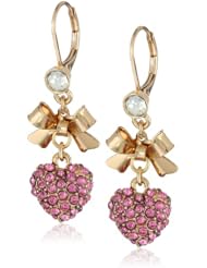 Betsey Johnson "Iconic Pinkalicious" Crystal Heart Drop Earrings