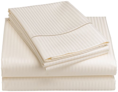 Renaissance 600-Thread-Count Woven Cotton Stripe Queen Sheet Set, Ivory