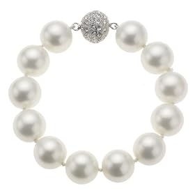 Zeeme Fashion - 377060002 - Bracelet Femme - Perles Blanches et Fermoir Boule strass - 20 cm