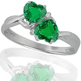 10k White Gold Created Emerald and Diamond Heart Ring (.02 cttw, I-J Color, I1 Clarity)