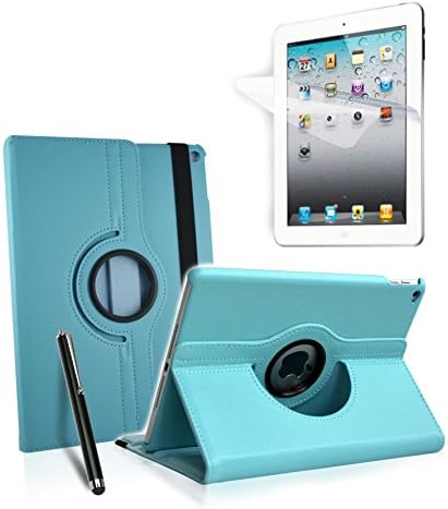 HAIO 360 Apple Ipad Air 2 Case Rotating Leather Stand Smart Cover For Apple Ipad Air 2 (6 th Generation) [Case Cover + Screen Protector + Stylus Pen] (LIGHT BLUE)