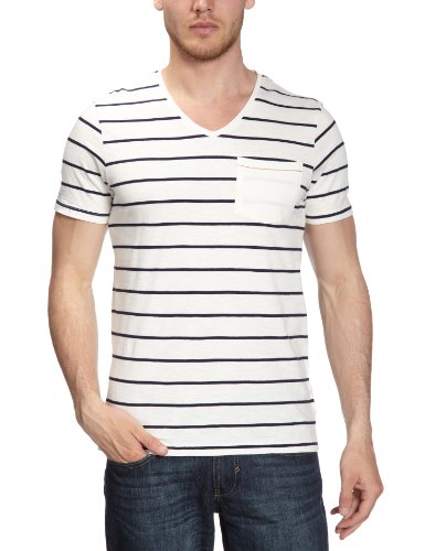 SELECTED Herren T-Shirt, gestreift 16028575 Karl V-Neck, Gr. 52 (L), Mehrfarbig (Faded whi Preisvergleich