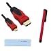 GTMax 6FT Micro HDMI Cable (Red/Black) + Stylus (Red) for Microsoft Surface with Windows RT ; Sony Ericsson Xperia P LT22i, Xperia S LT26i, Ion with *Cleaning Cloth*