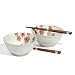 Japanese Stoneware Bowls with Chopsticks Gift Set, White Sakura Cherry Blossoms