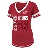 NHL Women's Detroit Red Wings Bling Beauty Short Sleeve V-Neck Boyfriend Tee (Athletic Red Pepper Heather/White, Small)