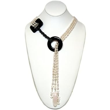 HinsonGayle Glamour Collection "VENUS" Artisan Crafted Triple Strand White Cultured Pearl Lariat Necklace