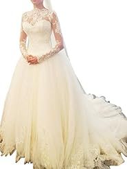 Lace Satin/Tulle Long Sleeves Wedding Dress 