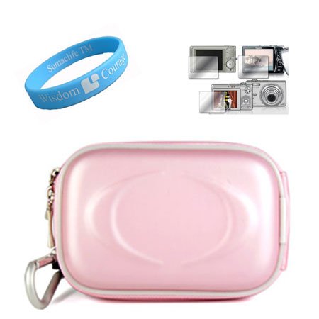 Canon Slim Pink Camera Case for Canon PowerShot SD 3500 IS PowerShot + Screen Protector + SumacLife TM Wisdom Courage Wristband