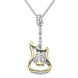 41aIcApT5FL. SL160  Sterling Silver and 14k Yellow Gold Guitar and Diamond Pendant (.06cttw, I J Color, I3 Clarity), 18