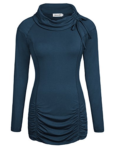 Ninedaily Women Tops Knot Cowl Neck Ruched Front Long Sleeve Tunic Shirt