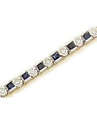 14kt Yellow Gold Square Blue Sapphire and Diamond Bracelet