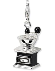 Sterling Silver 3 D Enameled Black Coffee Grinder with Lobster Clasp Charm