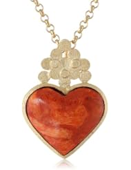 Gold Plated Brass Vintage Heart Glass Pendant with Rolo Chain