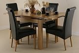 3ft x 3ft Solid Oak Extending Dining Set with 4 Black Leather Chairs (Seats Up To 6 People Extended)