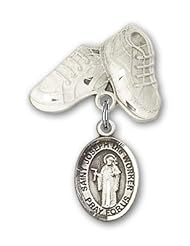 Sterling Silver Baby Badge with St. Joseph the Worker Charm and Baby Boots Pin