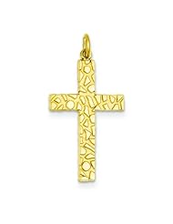 14K Yellow Gold Nugget Style Cross Pendant Charm