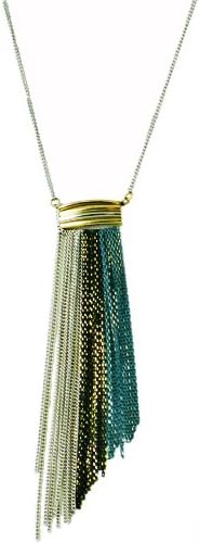 SLINKY & SHIMMERY! Metallic Blue, Silvertone, Goldtone & Black Tassle Necklace - 28"