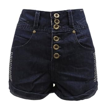 Envy Boutique Short Femme Taille Haute Revers Roul&eacute; Jean Indigo