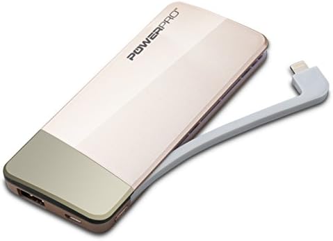 PowerProTM Patented Ultra Premium Compact Mini Portable Charger - External Battery 5500mAh Power Bank - **FREE** Carrying Case and Charge Cable Included - for Apple iPhone 6, 6 Plus, 5S, 5C, 5, 4S, iPad, Air, Mini, Samsung Galaxy S4, S3, Note, Nexus, LG, HTC, HTC One, Moto, Droid, Nokia Lumia 520, 1020 and most other Smartphones. Portable Battery Charger with **LED Power Charge Meter**, Portable Phone Charger, USB Battery, Rechargeable Battery Backup, External Charger, USB Battery Charger - **LIFETIME REPLACMENT WARRANTY** - Charge Two Devices At The Same Time - Get the Coolest Brand for Him and Her! (iPhone Lightning - GOLD)