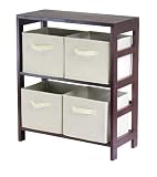 Winsome Wood Capri Wood 2 Section Storage Shelf with 4 Beige Fabric Foldable Baskets