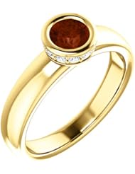 18K Yellow Gold 5.00mm Round Cut Mozambique Garnet and Diamond Ring -- LIFETIME WARRANTY
