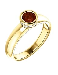 14K Yellow Gold 5.00mm Round Cut Mozambique Garnet and Diamond Ring -- LIFETIME WARRANTY