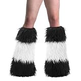 White Stripe Faux Fur Boot Sleeve Covers - ONE SIZE