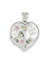Sterling Silver 18mm Floral I Love You Heart Locket. Metal Wt- 1.62g