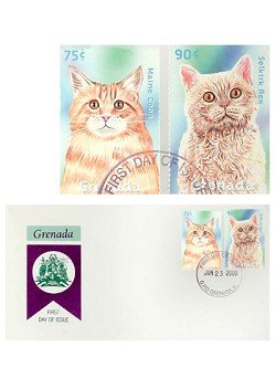 Grenada Maine Coon and Selkirk Rex Cat Stamps