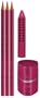 Faber-Castell 217094 - Bleistiftset GRIP 2001, mit 3 Bleistiften, 1 Radierer + 1 Spitzdose, brombeere
