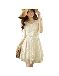 Lace Belted Sleeveless Skater Dress/Mini Dress  With Pearls