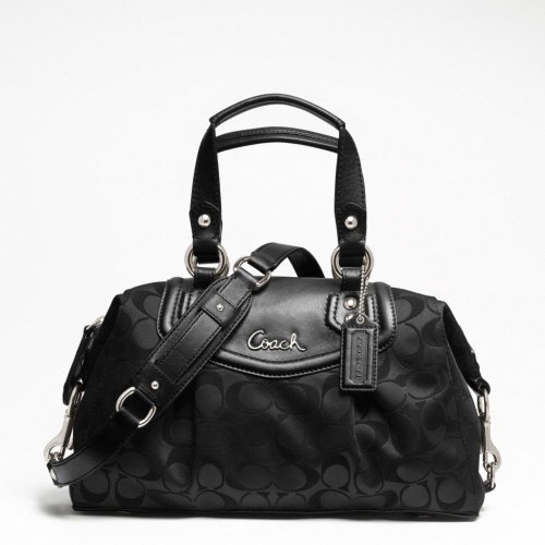 COACH ASHLEY SIGNATURE SATEEN SATCHEL BLACK F19242