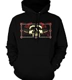 IMAGE OF Shadow Skull Mens Sweatshirt, Flaming Fantasy Design Mens Pullover Hoodie, Small, Black