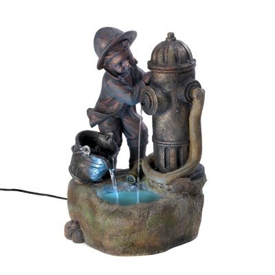 Littlest Fireman Figure Indoor Outdoor Water Fountain