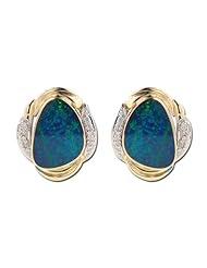 14K Yellow Gold 9.47ct Bezel Diamond & White Opal Gemstone Stud Earrings