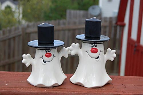 Halloween "Candle Hat Ghost" Candle Holders, Set of 2 Ghost Votive Holders, Ghost Pillar Candle Holders, Ghosts with Hats, Halloween Decor
