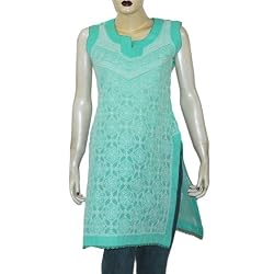 Comfortable Clothing Cotton Womens Sleeveless Top Kurti Chikan Embroidery Size S