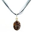 Necklace - N46 - Genuine Semi Precious Gemstone on Five-Strand Organza and Cotton Cord + 2" Extension Chain - Oval Shape ~ Phantom Quartz