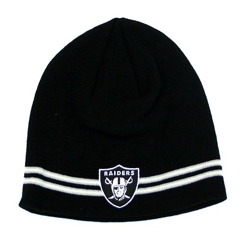 Oakland Raiders NFL Reebok Black Double Stripe Cuffless Knit Beanie