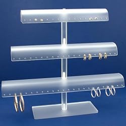 White Acrylic Tree T-Bar 60 Pair Earring Display Stand