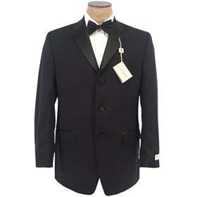 Ralph Lauren Mens Single Breasted 3 Button Solid Black Wool Tuxedo - Size 44S