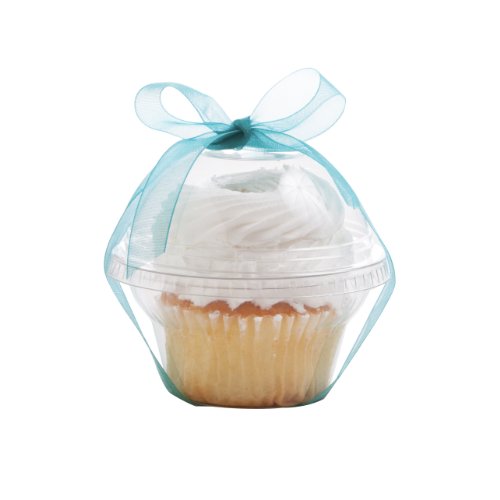 Dress My Cupcake Favor Dome Containers with Organza Ribbon DIY Kit, Turquoise, Set of 25
