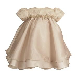 Rare Editions Baby/Infant 3M-24M 2-Piece GOLD METALLIC EMBROIDERED FOIL DOT SHEER OVERLAY Special Occasion Wedding Flower Girl Holiday Party Dress