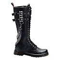 MENS Knee High Boots Brass Knuckles Chains Gothic Boots Lace Up Black Combat