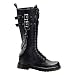 MENS Knee High Boots Brass Knuckles Chains Gothic Boots Lace Up Black Combat