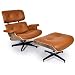 Eames Style Lounge Chair & Ottoman, Caramel Full Grain Aniline Leather/Walnut Wood